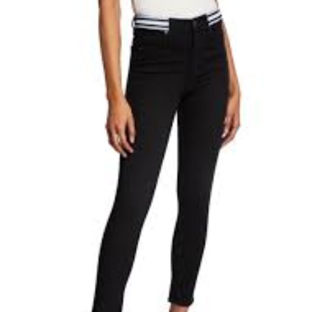Veronica Beard Kate 10" skinny striped waistband jeans